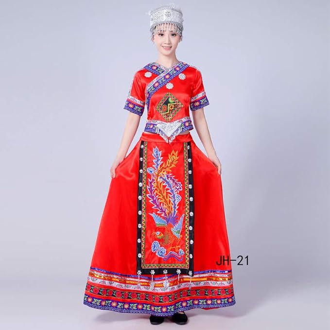苗族衣服广西演出服土家族服饰瑶族少数民族服装女套装民族风云南 红色 手工头饰xxxl 咭木咭木 服饰箱包 亚马逊中国