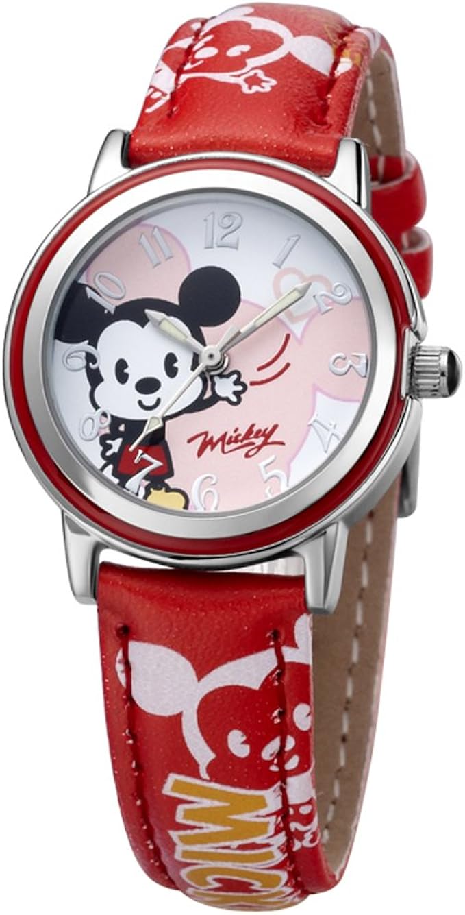 迪士尼(disney) 米奇可爱童真男女儿童表夜光表石英表 54008 红色