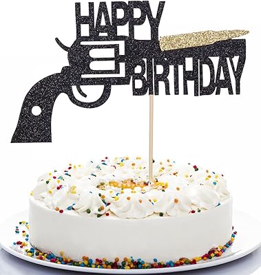 qerleny 黑色闪光手枪蛋糕装饰,枪支,子弹蛋糕装饰,枪蛋糕主题派对