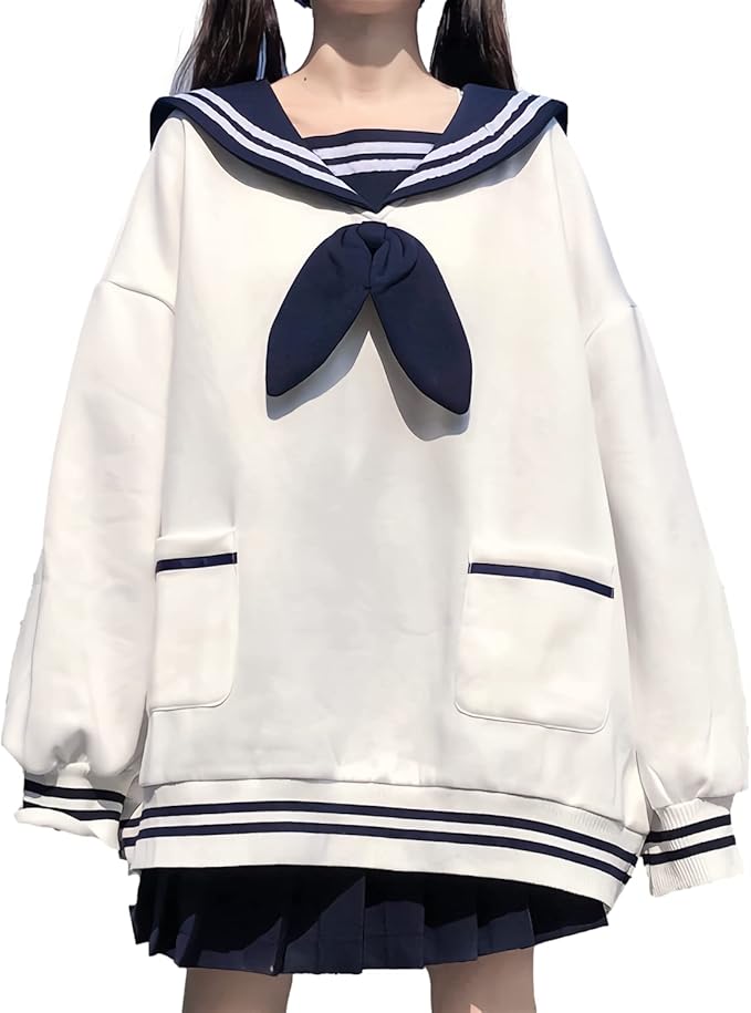 gk-o 女式女孩长款耳朵*蓝领毛衣连衣裙日本卡哇伊上衣原宿