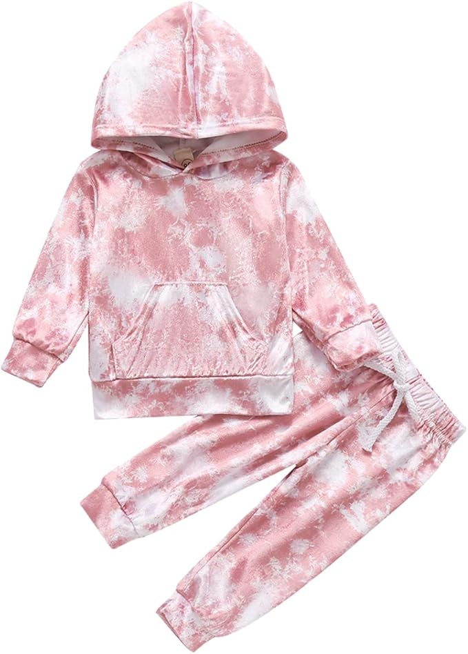 幼儿儿童婴儿男孩女孩衣服扎染长袖短款连帽衫运动衫抽绳裤运动服套装