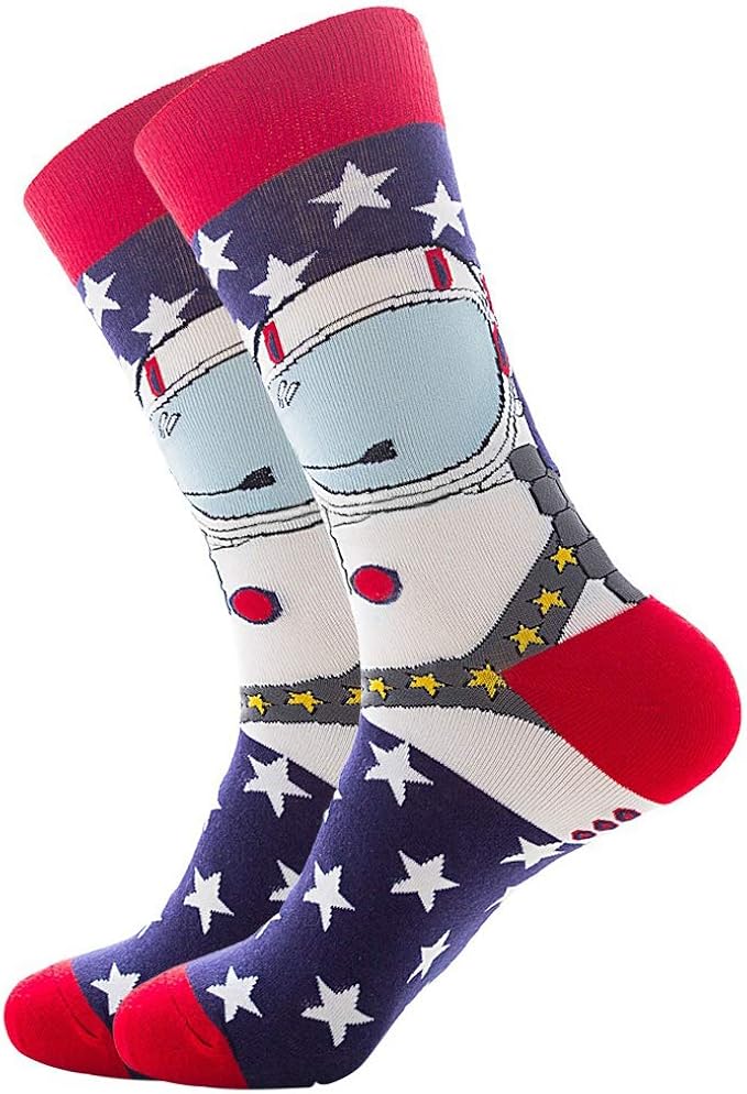 男式趣味正装袜子多彩新奇休闲船袜太空袜礼品尺寸 8-12