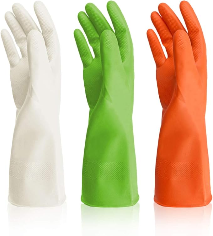 cleanbear合成橡胶手套中号118英寸3双3种颜色whitegreenorangem