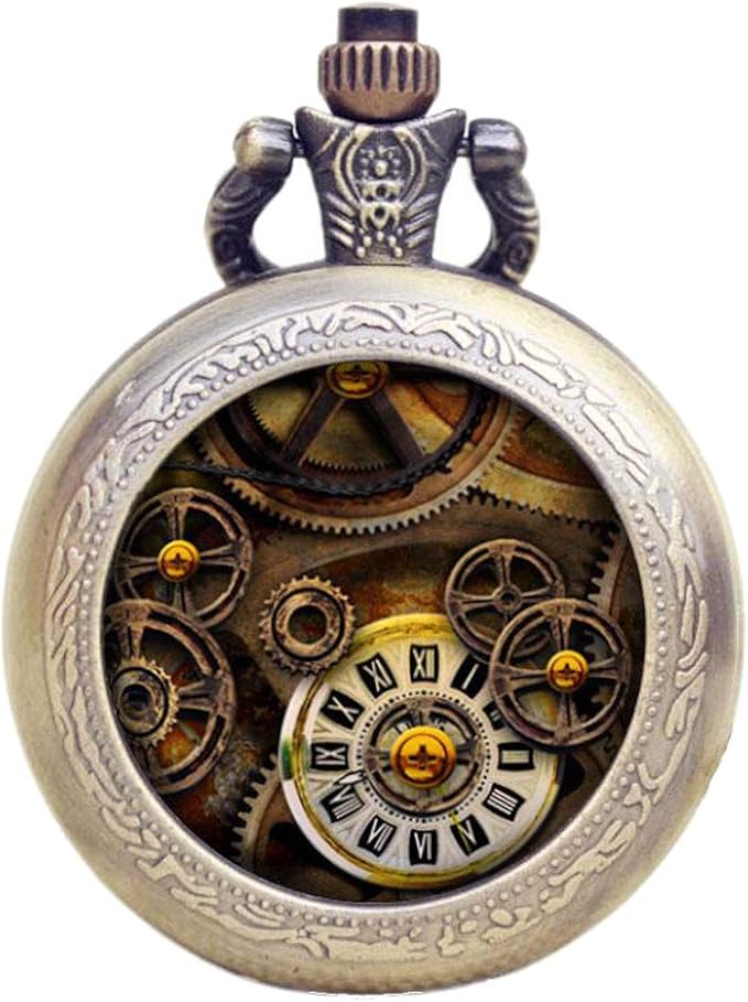 复古青铜风格吊坠复古齿轮小项链怀表石英蒸汽朋克礼品男士女士手表