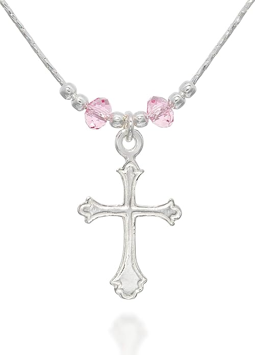 stera jewelry 女孩银项链 带十字架吊坠 采用浅玫瑰施华洛世奇水晶