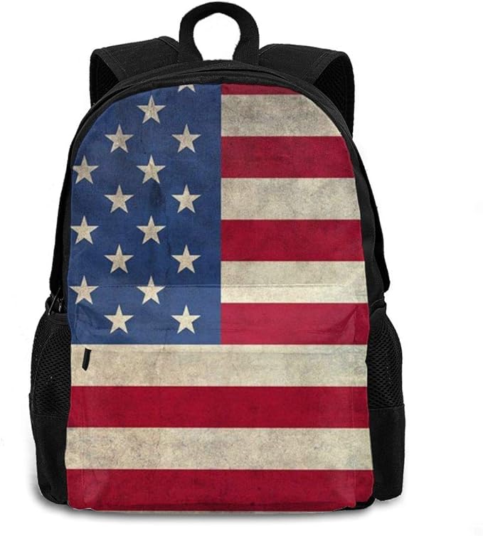 美国国旗复古笔记本电脑背包大学学生书包书包旅行背包 男女适用