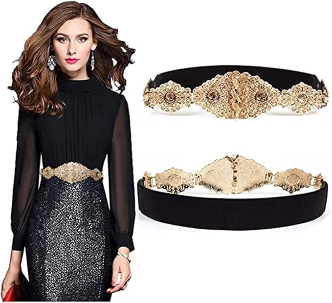 vitogiftria 女士弹力腰带奢华女士紧身礼服腰带时尚松紧腰带皮带扣