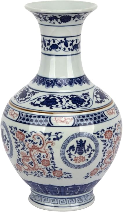 Exqelf 中国陶瓷 蓝色和白色瓷花瓶 手工装饰花瓶 12 英寸 约30 4 厘米 中国瓶形状 Exqelf 价格报价图片