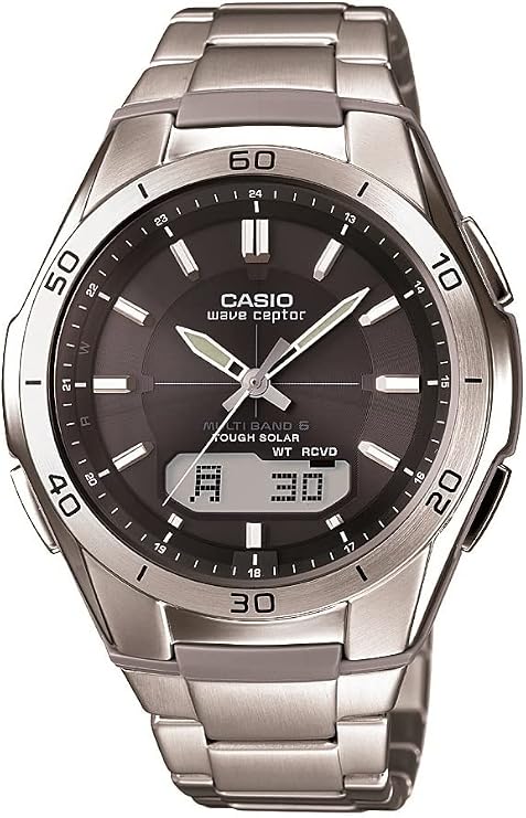 casio 卡西欧 男式 wva-m640d-1acr 波形表盘 模拟数字不锈钢表链