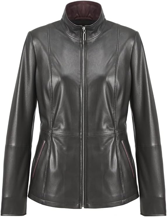 女式意大利真皮夹克 - 真正的小羊皮黑色皮革夹克女士