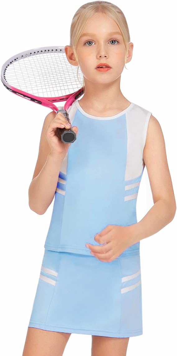 hopeac 女孩网球高尔夫礼服套装儿童网球短裤裙和无袖背心运动服套装