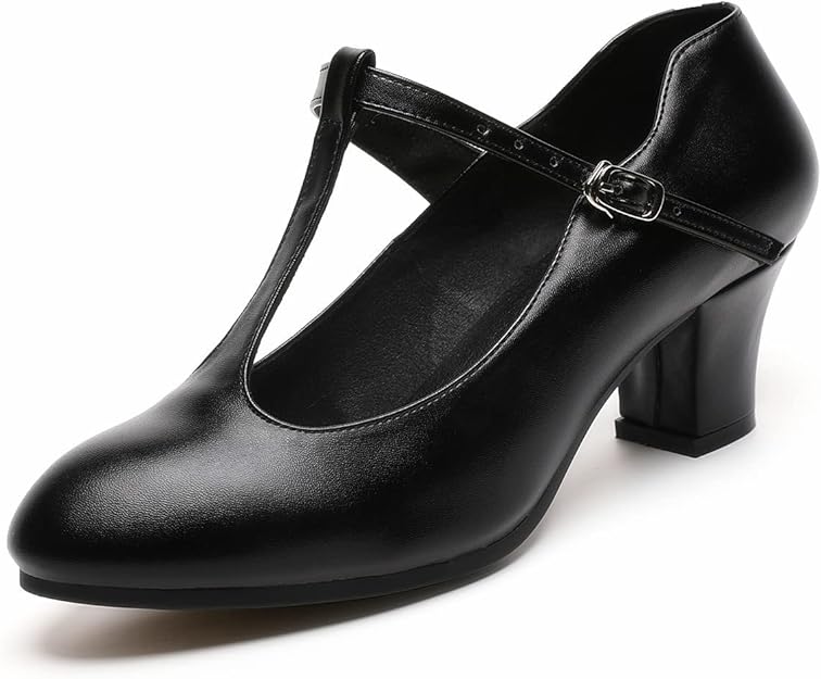 bokimd 女式黑色 t 型绑带角色鞋防滑拉丁萨尔萨舞厅舞高跟鞋婚礼高跟