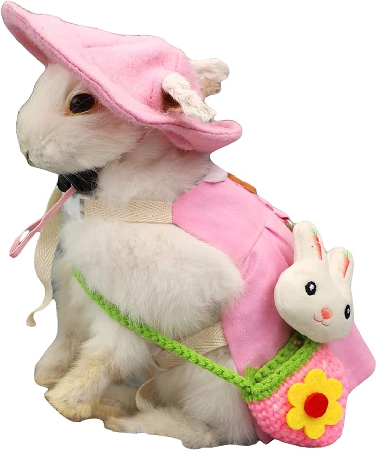 可爱卡通图案连衣裙衣服和包散步防逃脱胸背带背心和皮带适用于兔子