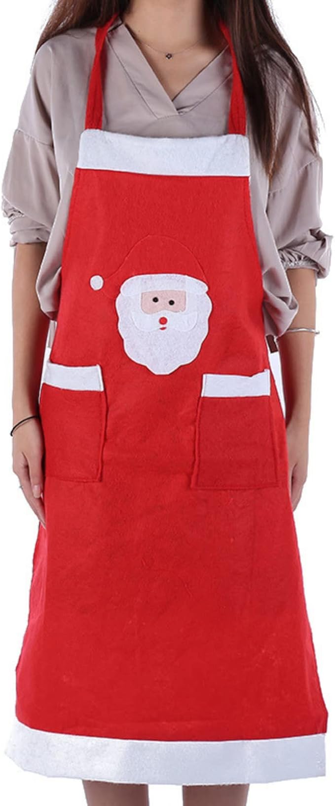 chengzi 圣诞围裙拉丝布围裙卡通圣诞老人围裙带 2 个口袋烹饪厨房