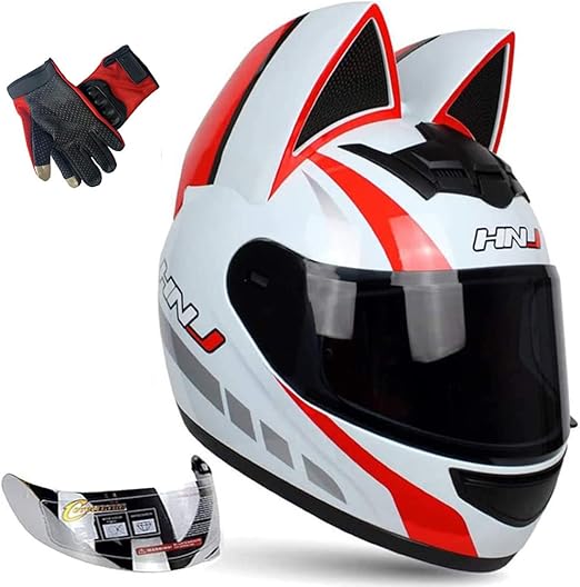 个性化炫酷猫耳朵电动摩托车头盔冬季全头盔男女赛车形状摩托车头盔