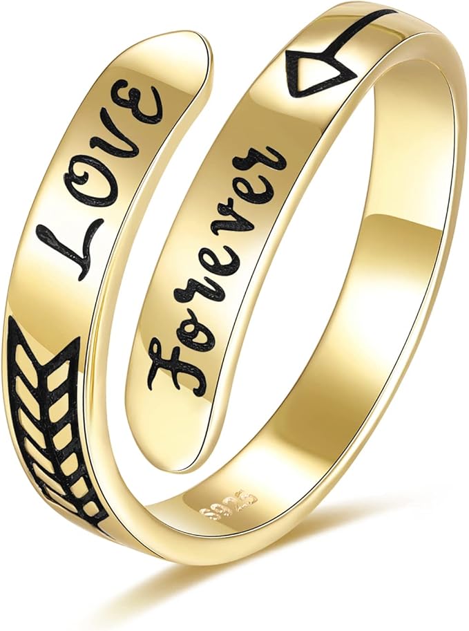 925-纯银信仰希望爱戒指 - 可调节励志十字环 love forever keep