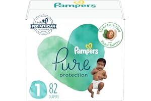Pampers 帮宝适 Pure Protection 一次性婴儿尿布，1 码，8-14 磅（约3.63-6.35kg），82 片，低敏感性和无味保护，超级包装（包装和印刷可能不同）