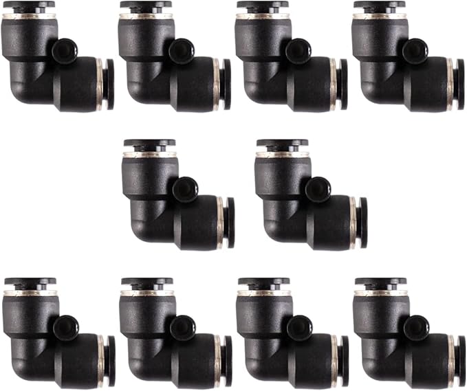 10 件装黑色直推快速弯头 0.64cm 管外径推入连接空气配件推锁