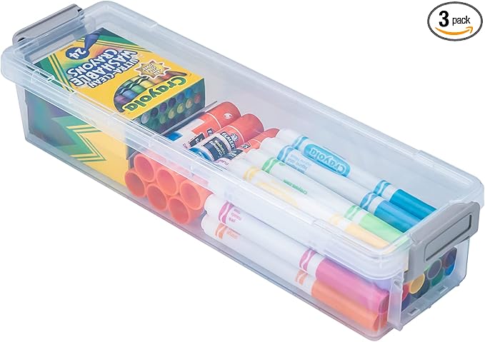 My Búo Long 超大铅笔盒 3 件装灰色夹子。 可堆叠盒,铅笔收纳盒,用于艺术