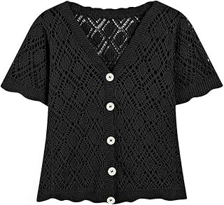 slippie 女式前开襟针织短款短上衣披肩开衫毛衣短袖 v 领镂空上衣
