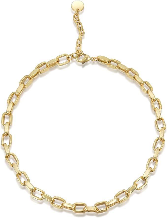 qozaine 厚金链项链,女士少女,时尚项链哑光磨砂 18k 真镀金链项链