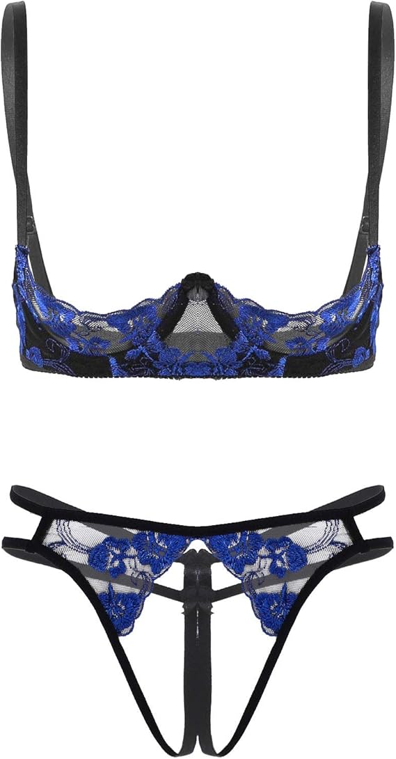 mufeng 女式刺绣贴花网眼钢圈文胸上衣内衣套装睡衣