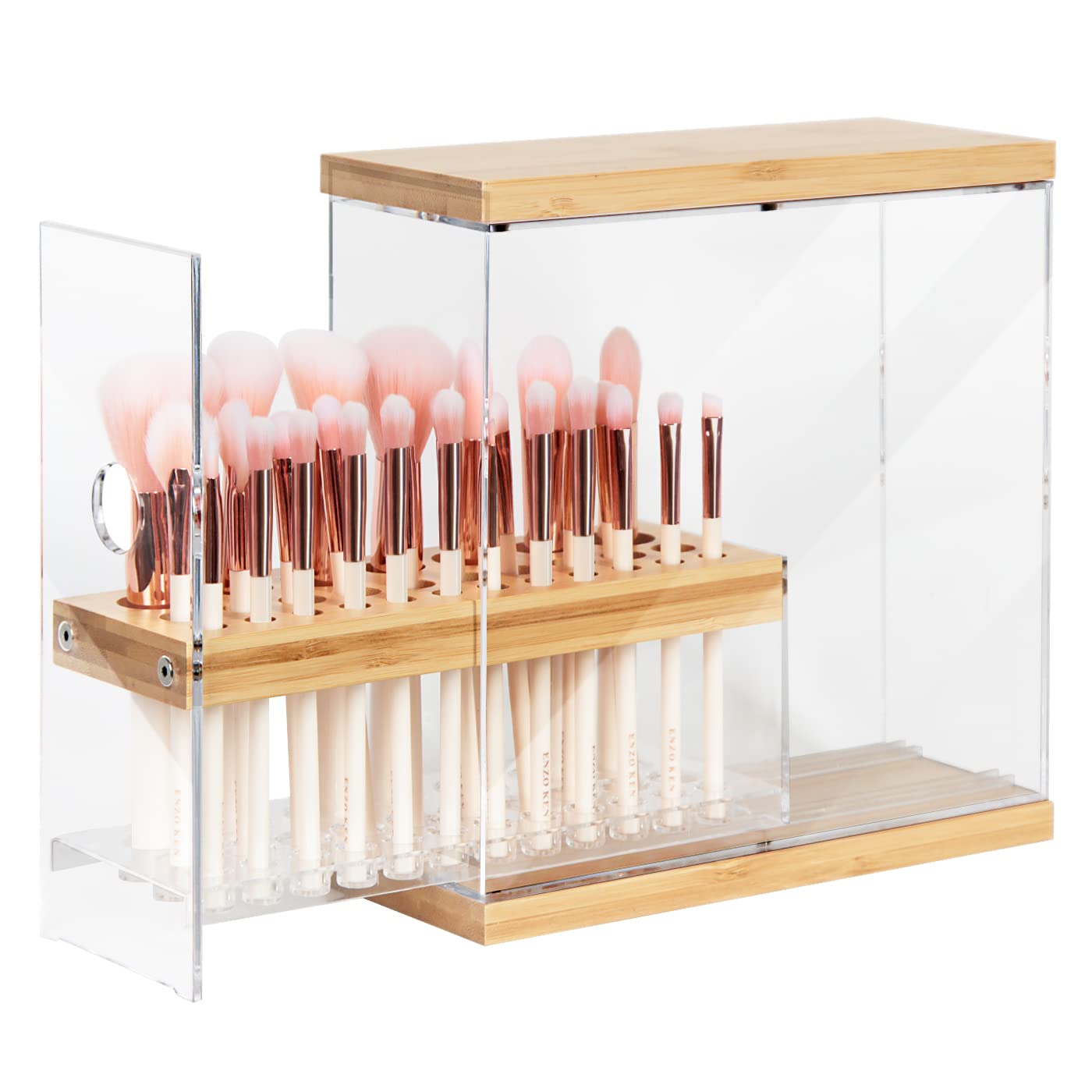 JACKCUBE DESIGN Transparent 9-hole acrylic bamboo Makeup brush holder Storage box * Cosmetics display holder with transparent acrylic drawer (transparent,.x 8.6 x.5 cm) - :MK8C