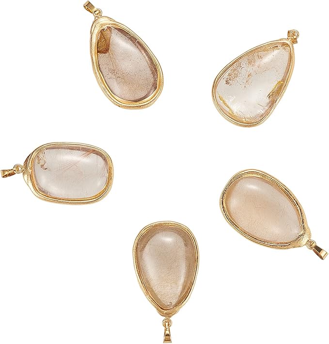 airssory 5 件天然发晶水晶*石吊坠宝石滴泪珠形状饰品 - 35~58 毫米