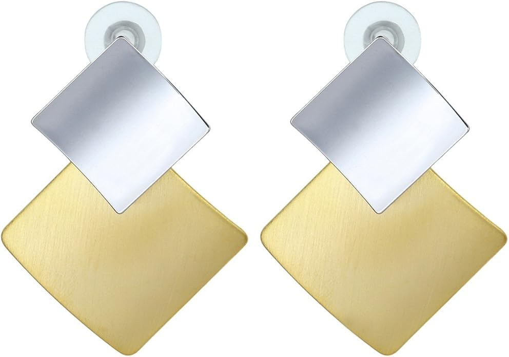 sunyik 女士时尚耳环,耳坠 overlying rhombus(silver gold plated)