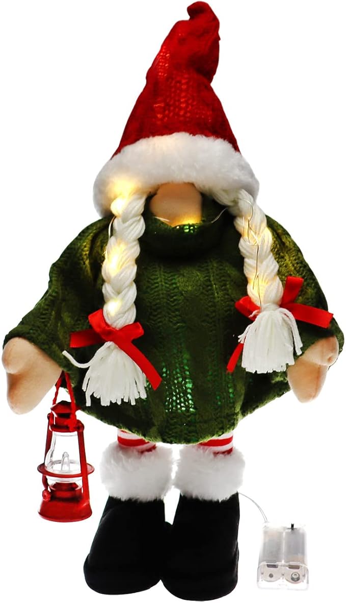 led 灯,毛绒小雕像斯堪的纳维亚tomte,瑞典尼斯精灵矮人手工礼品(红色
