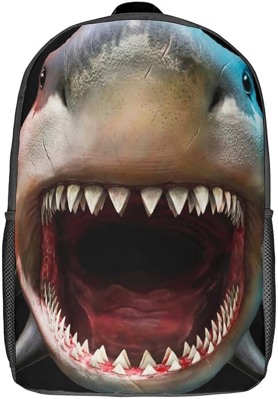 3d 打印鲨鱼背包多功能书包酷鲨鱼脸休闲背包,适合青少年男孩女孩