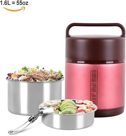 午餐盒不锈钢食品罐真空保温食品容器保温午餐容器防漏食品储存盒带手柄和汤勺137 16 毫升保龄时间12 小时1 6升红色 厨具 亚马逊中国