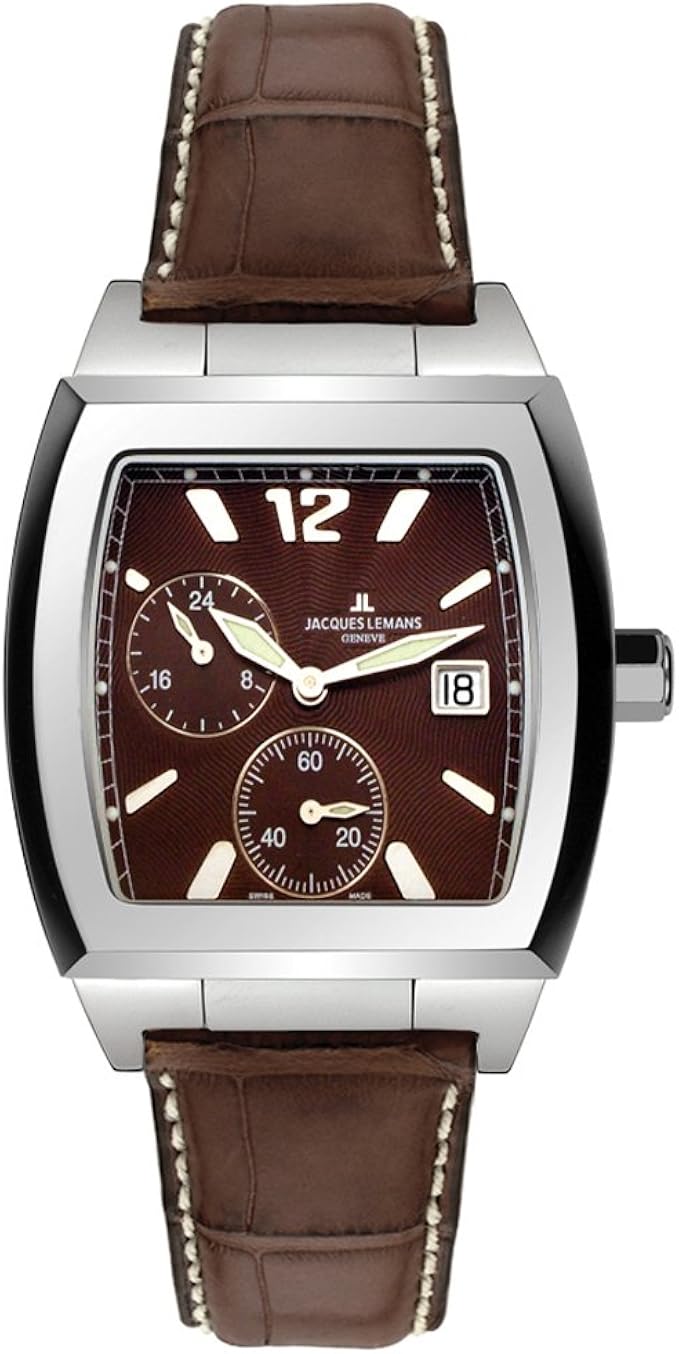 jacques lemans 男式瑞士石英不锈钢皮革休闲手表(型号:gu120l-abt02c