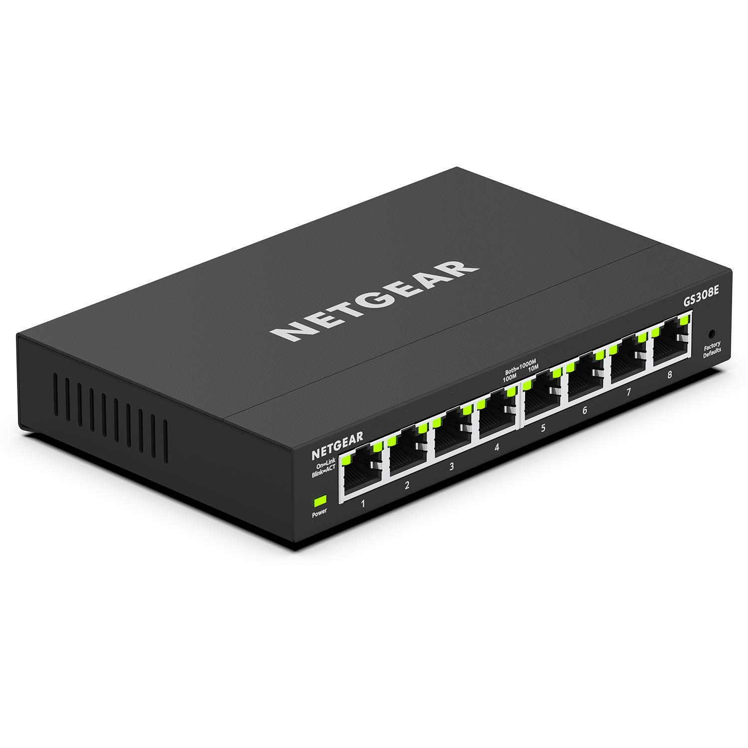 NETGEAR 8-port Gigabit Ethernet Plus switch GS308E, desktop or wall mounted, home network hub, Office Ethernet splitter, silent operation, black