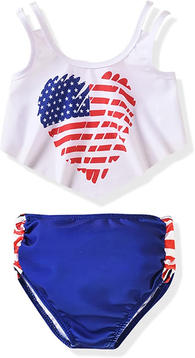 2 件幼儿女婴泳装可爱 7 月 4 日假日比基尼套装泳衣美国国旗主题沙滩