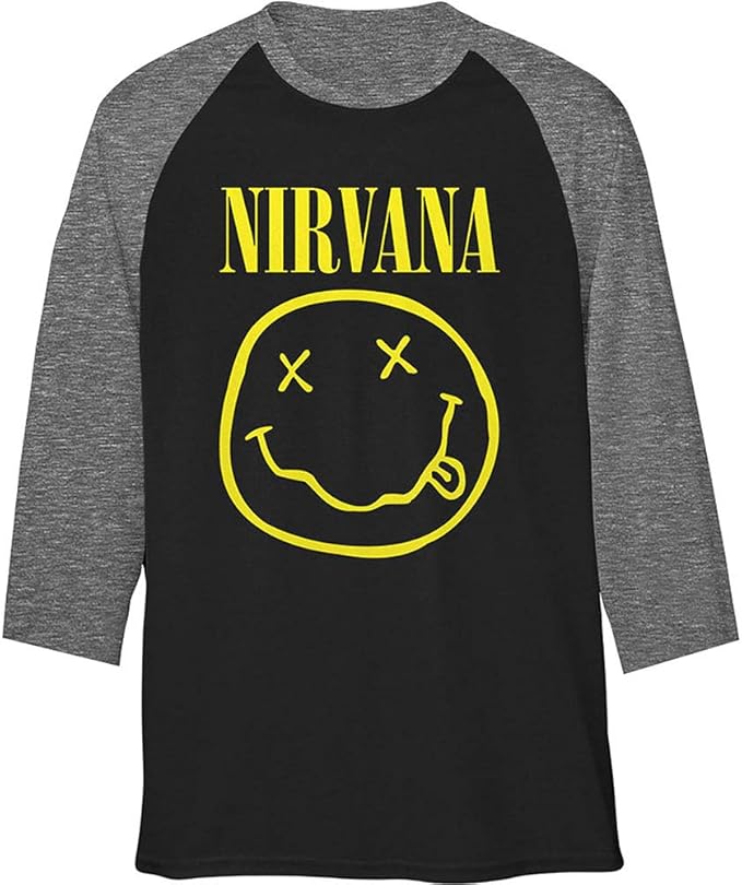 nirvana 男士 t 恤黄色笑脸长袖黑色