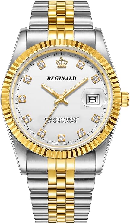 reginald 经典 40 毫米男士手表金色齿轮表圈奢华石英休闲不锈钢钻石