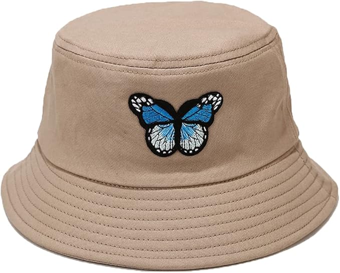 蝴蝶刺绣渔夫帽可收纳渔夫帽中性款户外时尚太阳帽