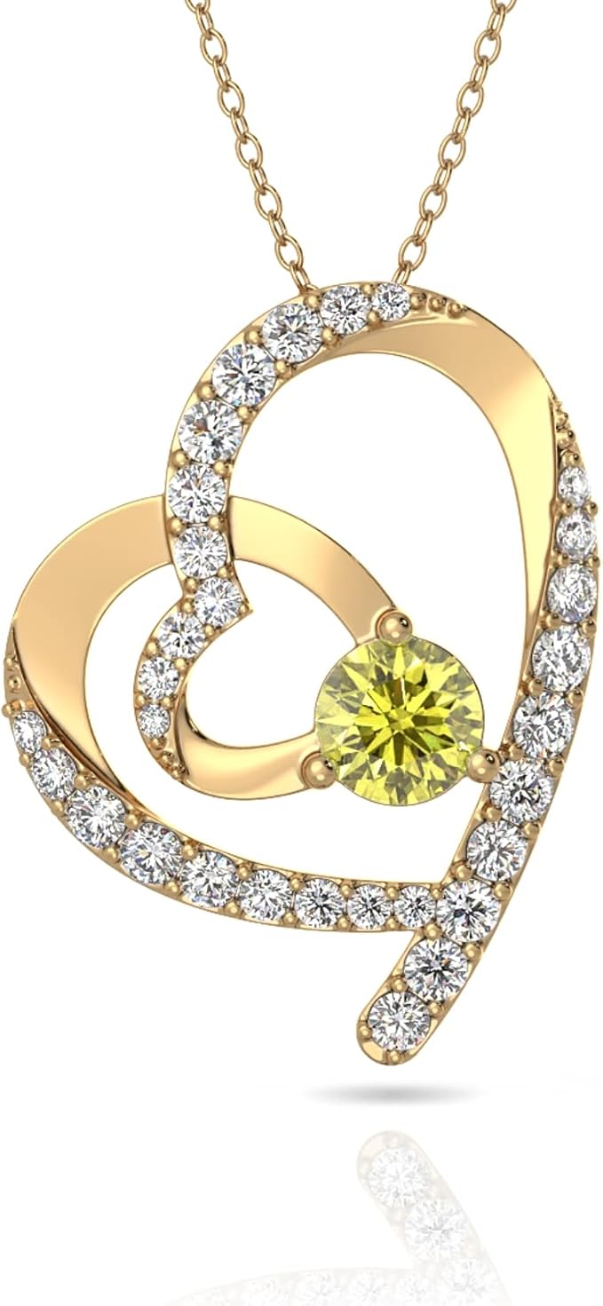 verozi 925 纯银女士永恒心形项链镀金和铑方晶锆石 aaaaa 诞生石吊坠