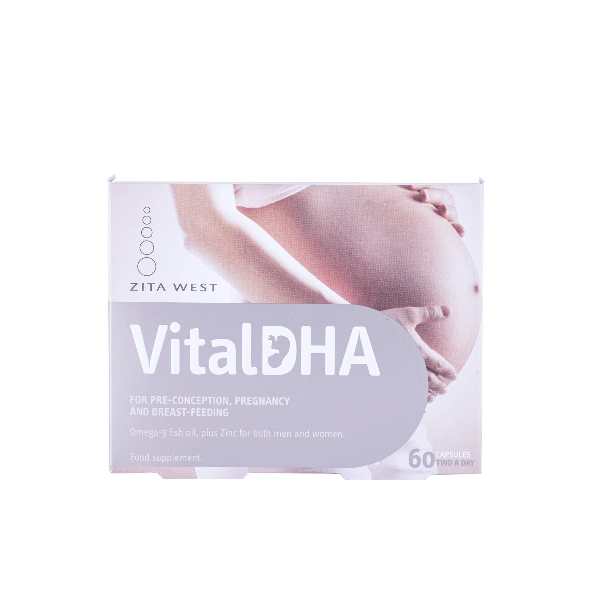 Zita West Vital DHA 含欧米茄 3 + 锌 促进* - 怀孕前、怀孕和哺乳所需的必需复合维生素-三个月供应量(3 包,3 x 60粒胶囊)