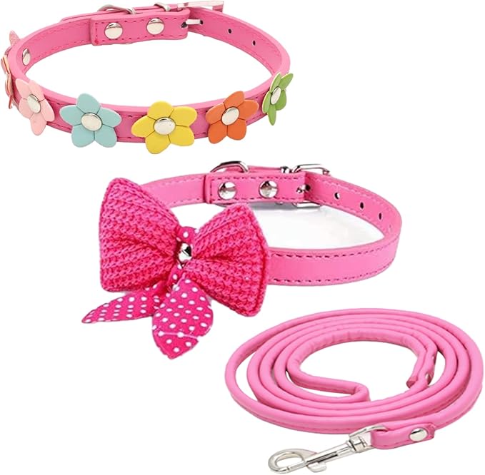 yikeyo 狗狗项圈,适合小型犬女孩,带皮带(xs,粉色)