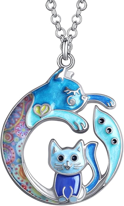 doway 可爱珐琅猫项链女士女孩花卉珐琅宠物小猫吊坠珠宝礼物