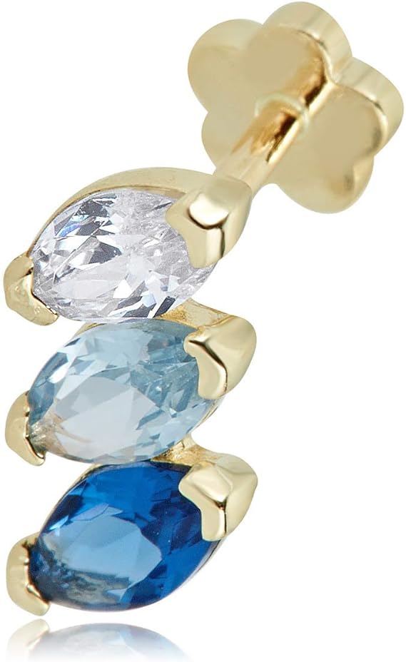 avora 14k 金多色榄尖形仿钻 cz 软骨穿孔平背耳环身体首饰(18 号)