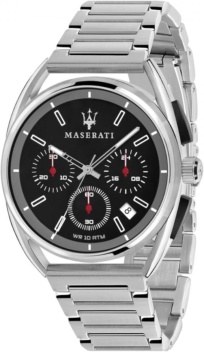 maserati 男式"trimarano"石英不锈钢时尚手表,颜色:银色(型号:r88