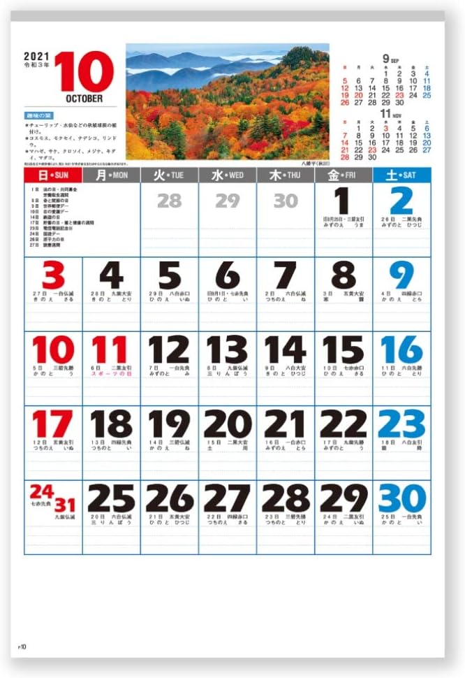 新日本日历 2021年 日历 壁挂式 文字月表 风景 nk420