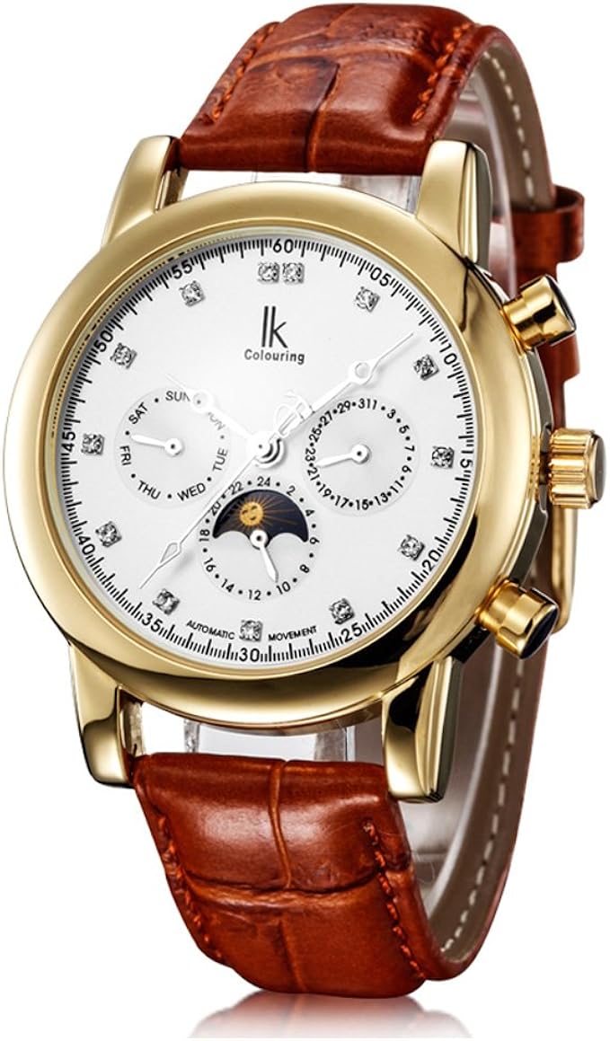 ikcolouring阿帕琦全自动机械表男士手表多功能时尚男表真皮表带