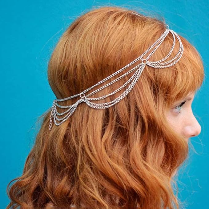 dreamyn 复古流苏头链银印度分层发链珠宝服装头饰女士和女孩发饰