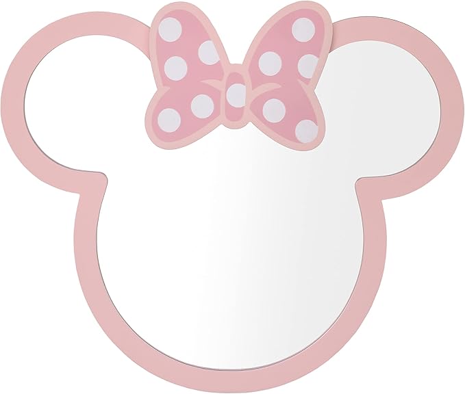 disney 米妮形状木质粉色和白色带蝴蝶结装饰镜