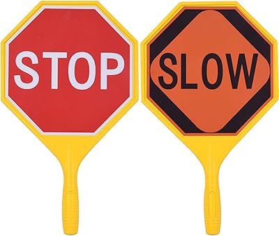 5 厘米)塑料手柄停止标志 1 件装黄色 stop slow 标志双面交通标志带