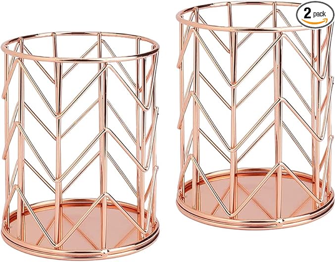 sinzau 2 件玫瑰金笔架 笔架 时尚空心书写工具架 圆形笔架 化妆刷架 用于